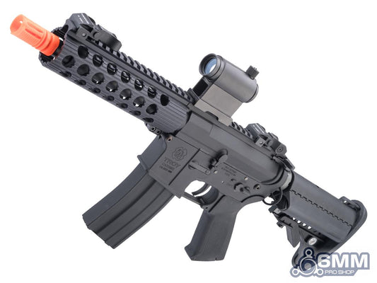 6mmProShop Troy Industries Licensed M4 Airsoft AEG Rifle w/ Alpha Battle Rail by E&C (Color: Black / 7.2" Rail / 350FPS)