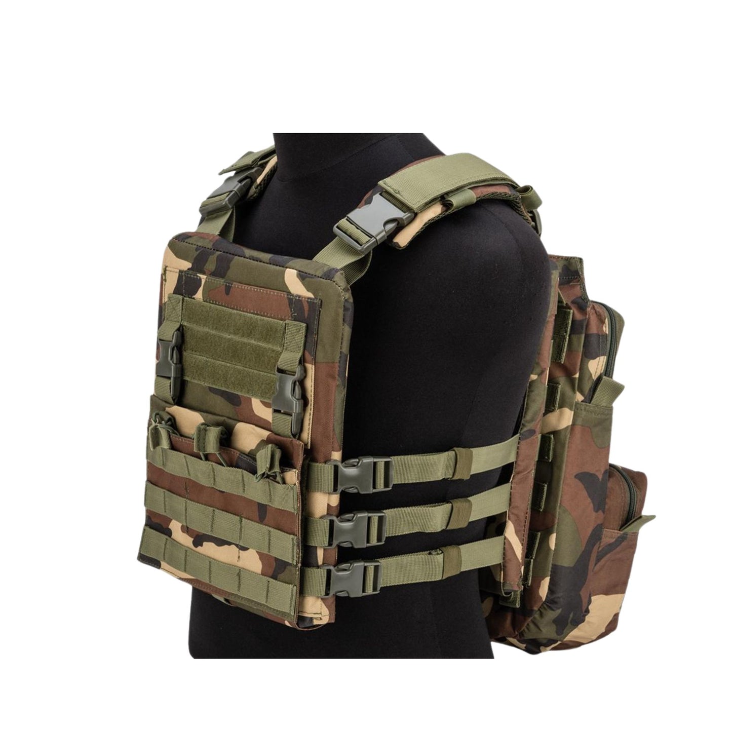 Matrix Adaptive Plate Carrier Vest w/ QD Assault Panel & Pack (Color: Woodland)